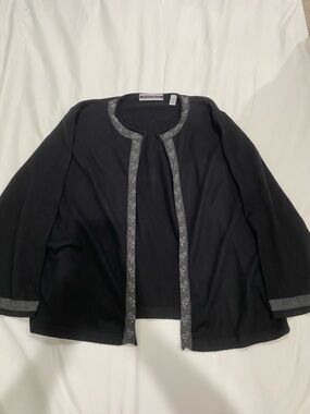Amanda Smith Black Open-Front Jacket with Silver Floral Trim